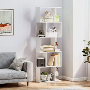 Biblioteca Re-Bloom cu 5 nivele, PAL, alb, 60 x 24 x 184,5 cm, Resigilat, Grad A - Img 4