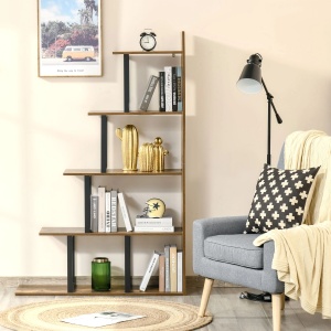 Biblioteca stil industrial Re-Bloom, 5 nivele, PAL, negru/maro rustic, 102 x 30 x 160 cm, Resigilat, Grad A - Img 4