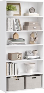 Biblioteca Vasagle, 6 nivele, PAL, alb, 80 x 24 x 160,7 cm, Resigilat, Grad A