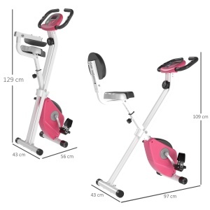 Bicicleta fitness pliabila 43x97x109 cm, 8 nivele rezistenta magnetica, sa 5 pozitii, ecran LCD, otel/ABS/PVC, roz/alb - Verificat A · Re-Bloom - Img 3