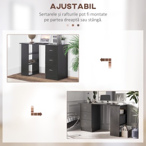 Birou PC cu 3 rafturi si 3 sertare, MDF, 120x49x72 cm, raft 36x24x22cm + sertar 28x34x12cm, capacitate 20kg, negru - Verificat A · Re-Bloom - Img 4