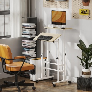 Birou reglabil pe inaltime Re-Bloom, cu blat inclinabil, MDF/metal, alb/natur, 60 x 60 x 70,5-120 cm, Resigilat, Grad A - Img 2