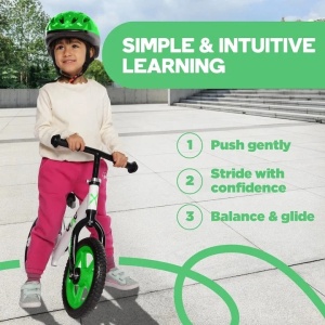 Bixe bicicleta fara pedale, cadru aluminiu, roti 12 inch, varsta 2-5 ani, verde/alb - Verificat A · Re-Bloom - Img 2