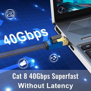 Cablu plat Ethernet Cat8 RJ45 SSTP Lekvkm, nailon/metal, albastru/negru, 10 m - Img 3