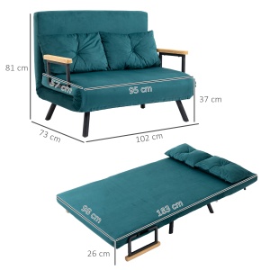 Canapea extensibila 3in1, otel/poliester/lemn, verde marin, 102 x 73 x 81 cm, Resigilat, Grad A - Img 3