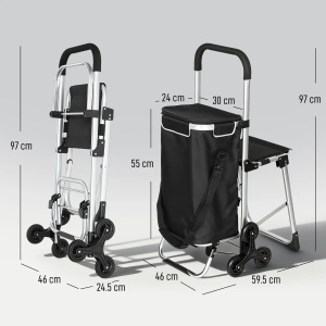 Carucior cumparaturi aluminiu cu geanta 40L impermeabila si scaun, 3 roti urcat scari, 46x59.5x97cm, Negru/Argintiu - Verificat A · Re-Bloom - Img 3