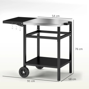Carucior gratar cu blat otel inoxidabil, raft pliabil, roti, 91x58x76cm, Negru/Argintiu - Verificat A · Re-Bloom - Img 2
