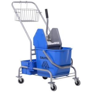 Carucior profesional pentru curatenie, polipropilena/metal, albastru/gri, 72 x 49,5 x 95 cm, Resigilat, Grad A