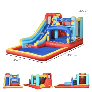 Castel gonflabil 4in1 cu tobogan, piscina, trambulina, suflanta, 435x245x200cm, Albastru/Rosu/Galben - Verificat A · Re-Bloom - Img 3