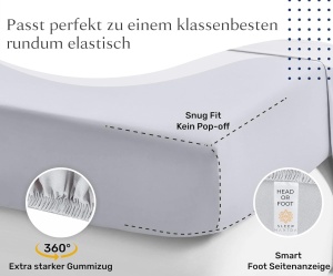 Cearsaf cu elastic Sleep Mantra, bumbac/poliester, argintiu, 200 x 200 x 30 cm - Img 4