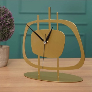 Ceas decorativ de masa metal 100% grosime 1.5mm, 21x23 cm, diametru 21 cm, mecanism silentios, baterie AA, auriu - Verificat A · Re-Bloom - Img 2