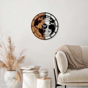 Ceas decorativ de perete Re-Bloom, lemn/metal, negru/nuc, 56 x 3 x 56 cm - Img 2