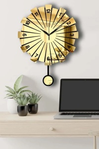Ceas decorativ de perete Re-Bloom, MDF/acril, auriu/negru, 39 x 50 cm - Img 2