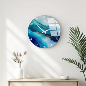 Ceas decorativ de perete Re-Bloom, sticla, albastru inchis, 40 cm - Img 2
