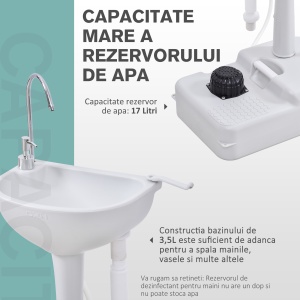 Chiuveta portabila camping Re-Bloom, HDPE, 51x33.5x103 cm, rezervor 17L apa + 3.5L sapun, cu roti, debit 0.18L/pompa, gri deschis - Verificat A · Re-Bloom - Img 5