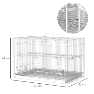 Colivie pasari mici 60x41x41 cm, 3 usi, 2 stinghii, 2 recipiente hrana/apa, nivel inferior detasabil, sarma/plastic, alb - Verificat A · Re-Bloom - Img 3
