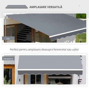 Copertina de soare manuala, poliester/aluminiu, 2.5m latime, extensie max 2m, unghi reglabil 5-45°, manivela Ø1.3x160cm, gri - Verificat A · Re-Bloom - Img 5