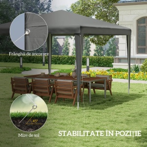 Cort de gradina portabil Re-Bloom, otel/PE, 293x293 cm, inaltime acoperis 252 cm, anti UV, 4 franghii + 8 tarusi inclusi, gri - Verificat A · Re-Bloom - Img 5
