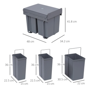 Cos de gunoi ecologic Re-Bloom, 3 compartimente, ABS/plastic/otel, gri, 48 x 34,2 x 41,8 cm, Resigilat, Grad A - Img 3
