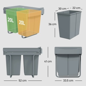 Cos de gunoi glisant sub chiuveta cu 2 galeti Re-Bloom, PP/ABS/metal, 52x33.5x41 cm, 2x20L, gri - Verificat A · Re-Bloom - Img 2