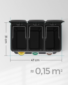 Cos de gunoi Songmics, 3 compartimente, otel/plastic, argintiu/negru, 47 x 28,3 x 39,5 cm, Resigilat, Grad A - Img 6