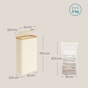 Cos pentru rufe Songmics, bambus/textil, bej/natur, 42 x 22,5 x 70,5 cm, Resigilat, Grad A - Img 2