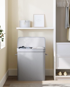 Cos pentru rufe Songmics, bambus/textil/metal, gri, 54,5 x 34,5 x 61 cm, Resigilat, Grad A - Img 4