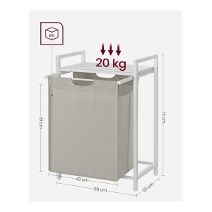 Cos pentru rufe Vasagle, otel/MDF/tesatura Oxford. alb/gri, 50 x 33 x 72 cm, Resigilat, Grad A - Img 4