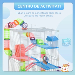 Cusca cu 5 niveluri pentru rozatoare, metal/PP/PS, 46x30x58 cm, roata Ø13x8cm, caseta 15x9x9cm, tuburi Ø5.5cm, bol + rezervor apa 80ml incluse, verde/alb - Verificat A · Re-Bloom - Img 6
