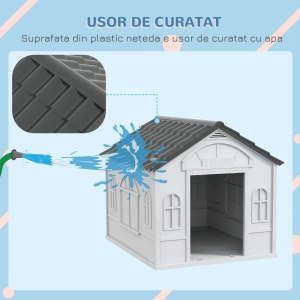 Cusca impermeabila pentru caini, PP, 65x75.7x63 cm, acoperis inclinat, usa 27x40cm, spatiu interior 57x70x59cm, gri - Verificat A · Re-Bloom - Img 6