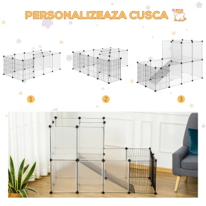 Cusca modulara pentru rozatoare Re-Bloom, 27 panouri, otel/polipropilena, negru/transparent, 140 x 70 x 90 cm, Resigilat, Grad A - Img 2