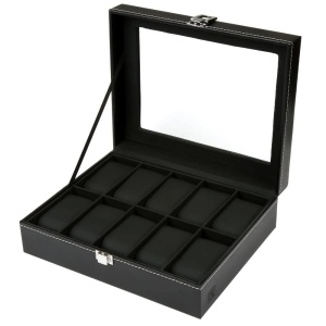 Cutie pentru ceasuri, catifea/sticla, negru, 22,5 x 7,5 x 20,5 cm, Resiilat, Grad A