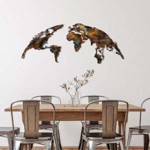 Decor de perete din metal model World Map 150x59 cm, grosime 1.5mm, 1.06 kg, finisat manual, multicolor - Verificat A · Re-Bloom - Img 4