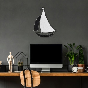 Decor de perete Re-Bloom, model corabie, meta, negru/alb, 39 x 48 cm - Img 5