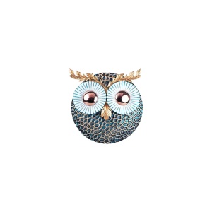 Decor de perete Re-Bloom, model Owl 3, metal, albastru/auriu, 19 x 19 cm