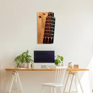 Decor de perete Re-Bloom, model Tunul din Pisa, metal/lemn, negru/nuc, 32 x 58 x 3 cm - Img 5