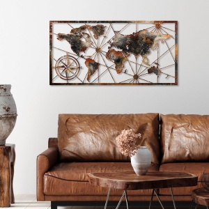 Decor de perete Re-Bloom, model World Map, metal, multicolor, 120 x 60 cm - Img 4
