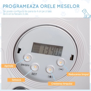 Distribuitor automat hrană câini & pisici cu LED & timer, 6 boluri, Φ30,5x7,2cm, Alb/Gri - Verificat A · Re-Bloom - Img 6