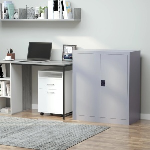 Dulap birou cu cheie 80x40x92.5 cm, raft reglabil, otel laminat la rece, montabil pe perete, gri - Verificat A · Re-Bloom - Img 2