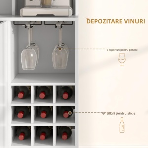 Dulap bucatarie multifunctional Re-Bloom, PAL/sticla securizata/lemn pin, 100x38x172 cm, 2 randuri suporturi sticla, 9 rafturi, sertar, alb - Verificat A · Re-Bloom - Img 4