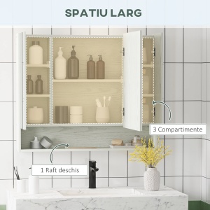 Dulap cu oglinda pentru baie Re-Bloom, MDF/sticla, alb, 90 x 15 x 75 cm, Resigilat, Grad A - Img 3