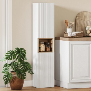Dulap de baie cu 2 usi si rafturi reglabile, MDF, 30x24x140 cm, spatiu deschis, capacitate 30kg, alb/natur - Verificat A · Re-Bloom - Img 4