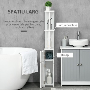 Dulap pentru baie cu 2 rafturi si 2 dulapuri Re-Bloom, MDF/PAL, 15.2x29.8x118 cm, 12 kg, alb - Verificat A · Re-Bloom - Img 4