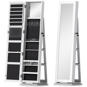 Dulap pentru bijuterii 3 in 1 rotativ 360° Re-Bloom, MDF/sticla, 55x55x161 cm, oglinda 25.7x144.2 cm, usa cu cheie, 15 kg, alb/negru - Verificat A · Re-Bloom