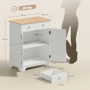 Dulap pentru bucatarie, 2 usi si 2 sertare, MDF/lemn masiv, alb/natur, 60 x 40,3 x 85 cm, Resigilat, Grad A - Img 3