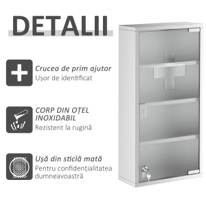Dulap pentru medicamente Re-Bloom, otel inoxidabil/sticla, argintiu, 30 x 12 x 60 cm, Resigilat, Grad A - Img 6