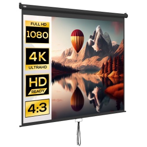 Ecran de proiectie 4K HD Re-Bloom, reglabil, 120 inch, tesatura/metal, alb/negru, 244 x 183 cm, Resigilat, Grad A
