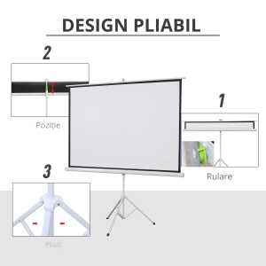 Ecran proiectie 4K HD cu stativ 171x128 cm, 84 inch, format 4:3, reglabil, tesatura/metal, alb - Verificat A · Re-Bloom - Img 2