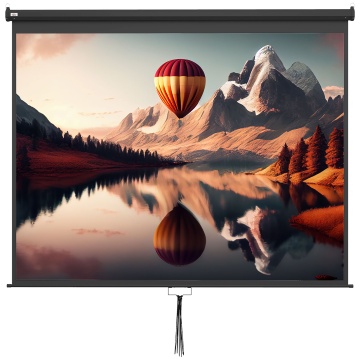Ecran proiector 120 inch 244x183 cm, format 16:9/4:3, rulare manuala cu blocare automata, montaj tavan sau perete, tesatura plastifiata, alb mat si negru - Verificat A · Re-Bloom