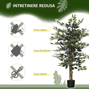 Ficus artificial in ghiveci Re-Bloom, poliester/polipropilena/polietilena, verde/alb, 130 cm, Resigilat, Grad A - Img 5